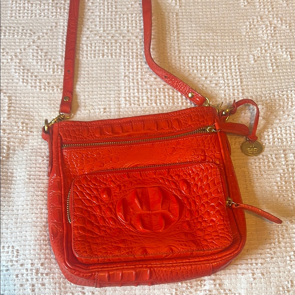Vibrant Orange Crocodile Embossed Crossbody Bag